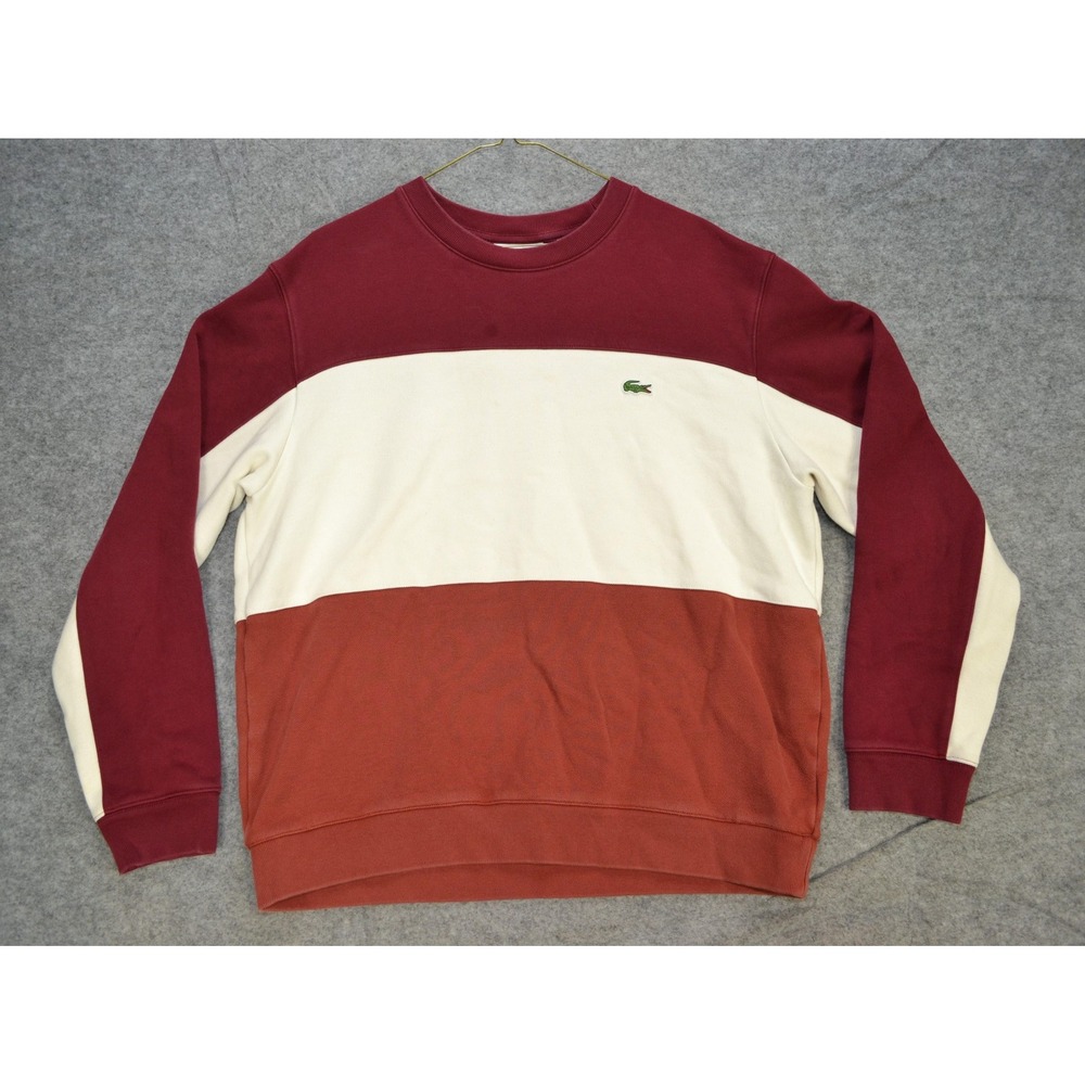 Lacoste Sweatshirt Mens XL Burgundy Colorblock Crewneck Crocodile Logo SH4371